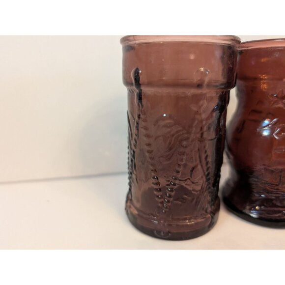 Set Of 3 Wheaton Vintage Amethyst Purple Glass Tumblers Embossed - Picture 2 of 6